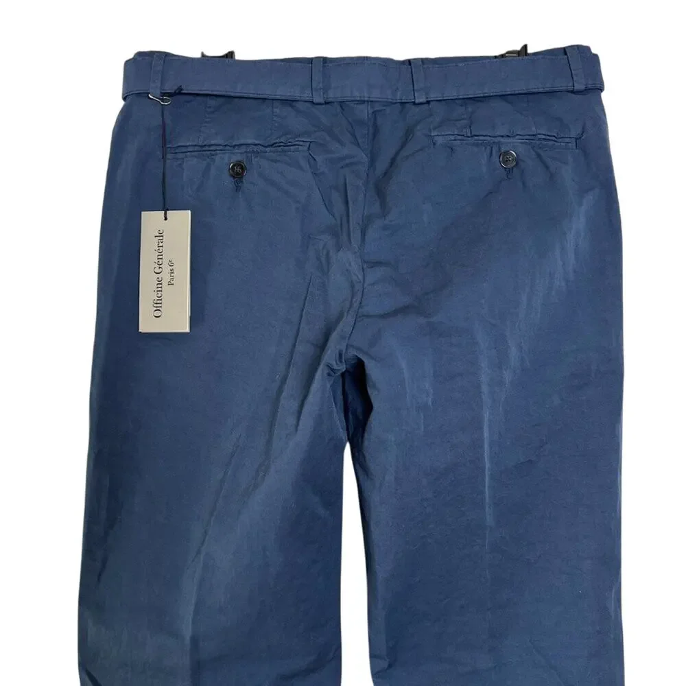 Officine Generale Paul Pant SIZE 50 US 33 Navy Cotton Linen Unhemmed Trouser